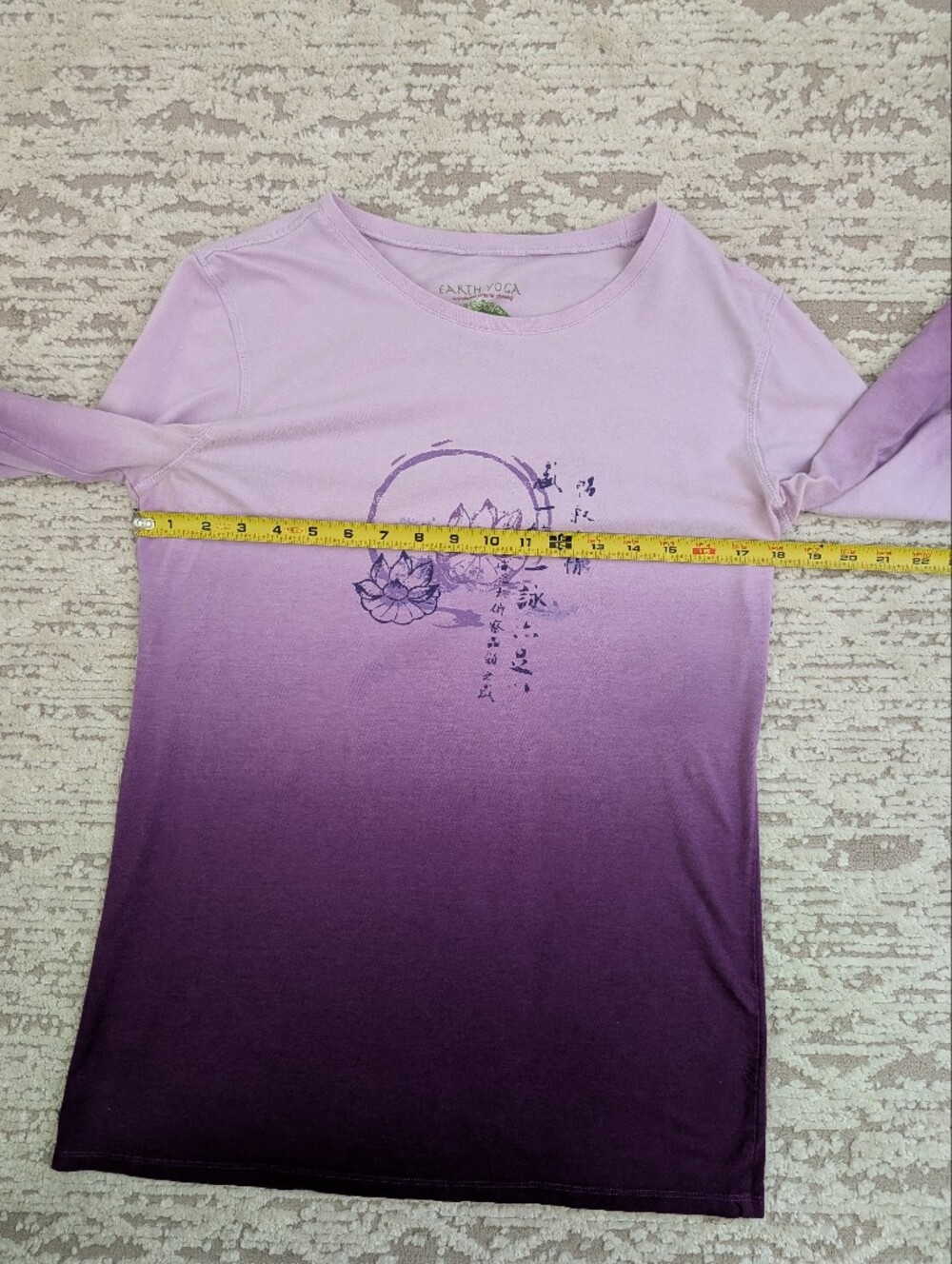 Earth Yoga XL Organic Cotton Blend Long Sleeve Top Purple Ombre w Flower Design - Picture 7 of 10